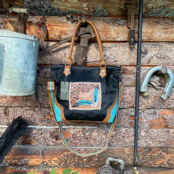 MYRA BAG Hair-on leather hand tooled - Picture 1 of 9